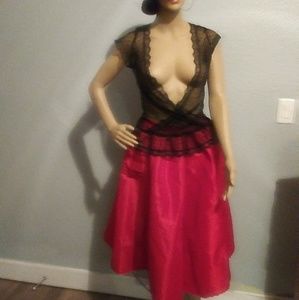 Black Blouse and Red skirt